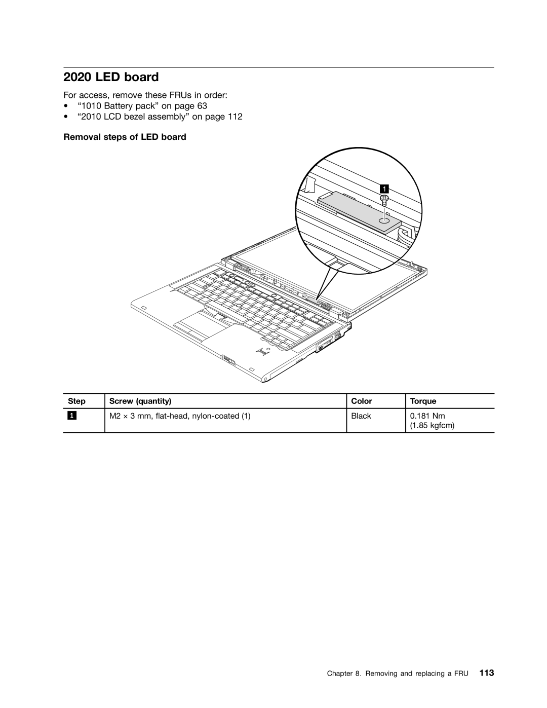 Lenovo T420i manual Removal steps of LED board 