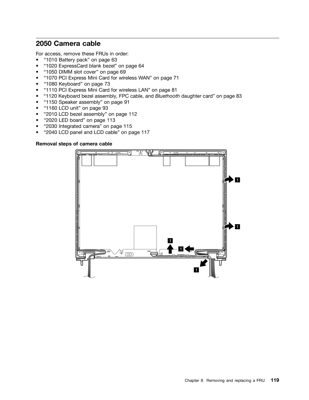 Lenovo T420i manual Camera cable, Removal steps of camera cable 