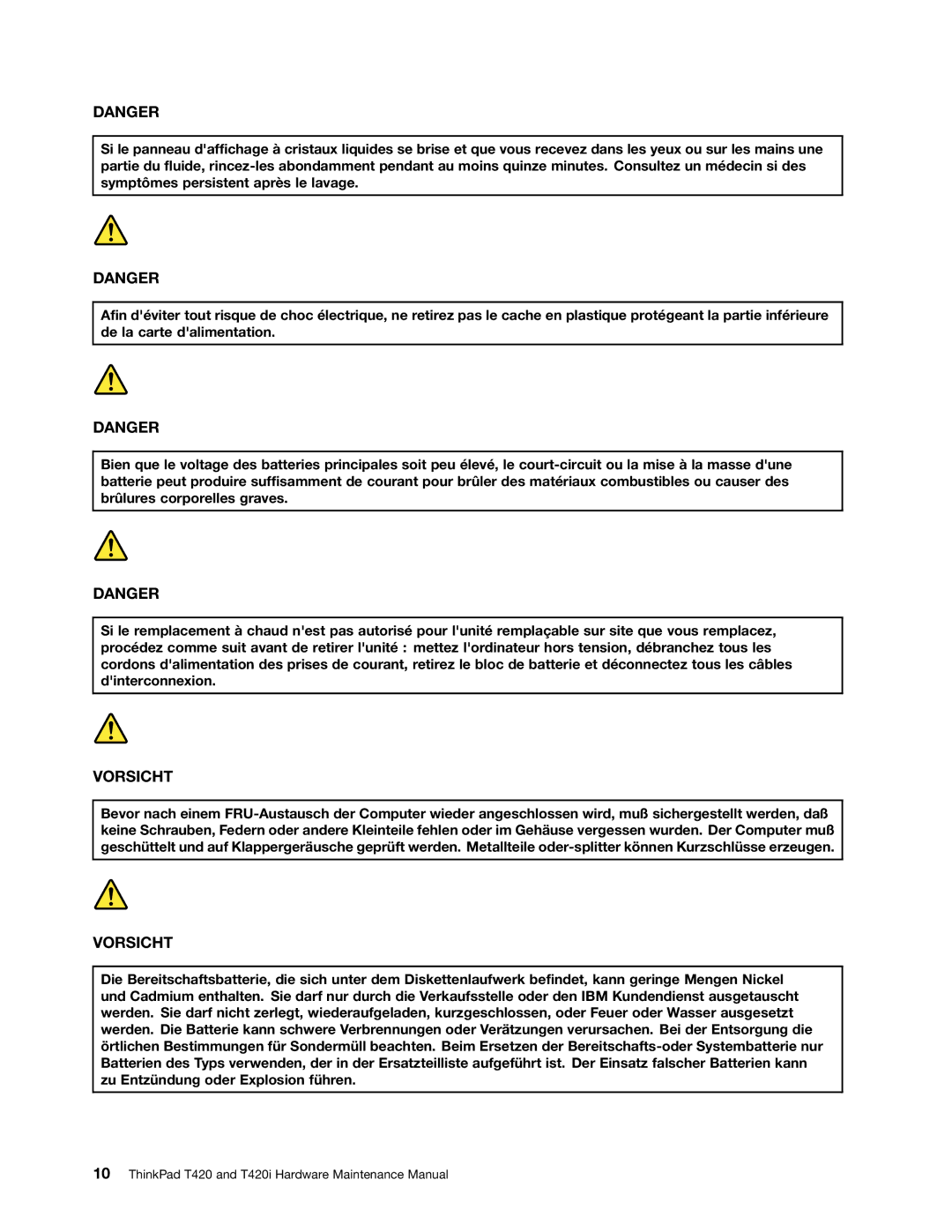 Lenovo T420i manual Vorsicht 