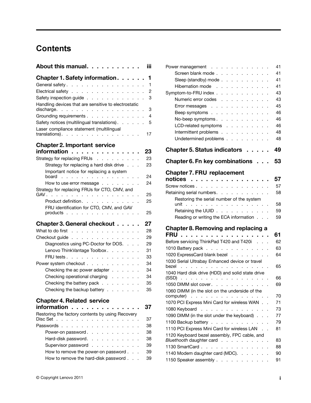 Lenovo T420i manual Contents 