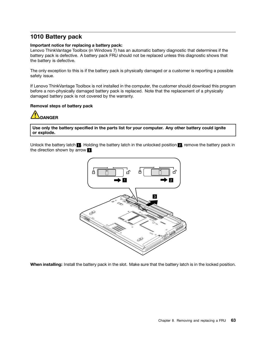 Lenovo T420i manual Battery pack, Important notice for replacing a battery pack 