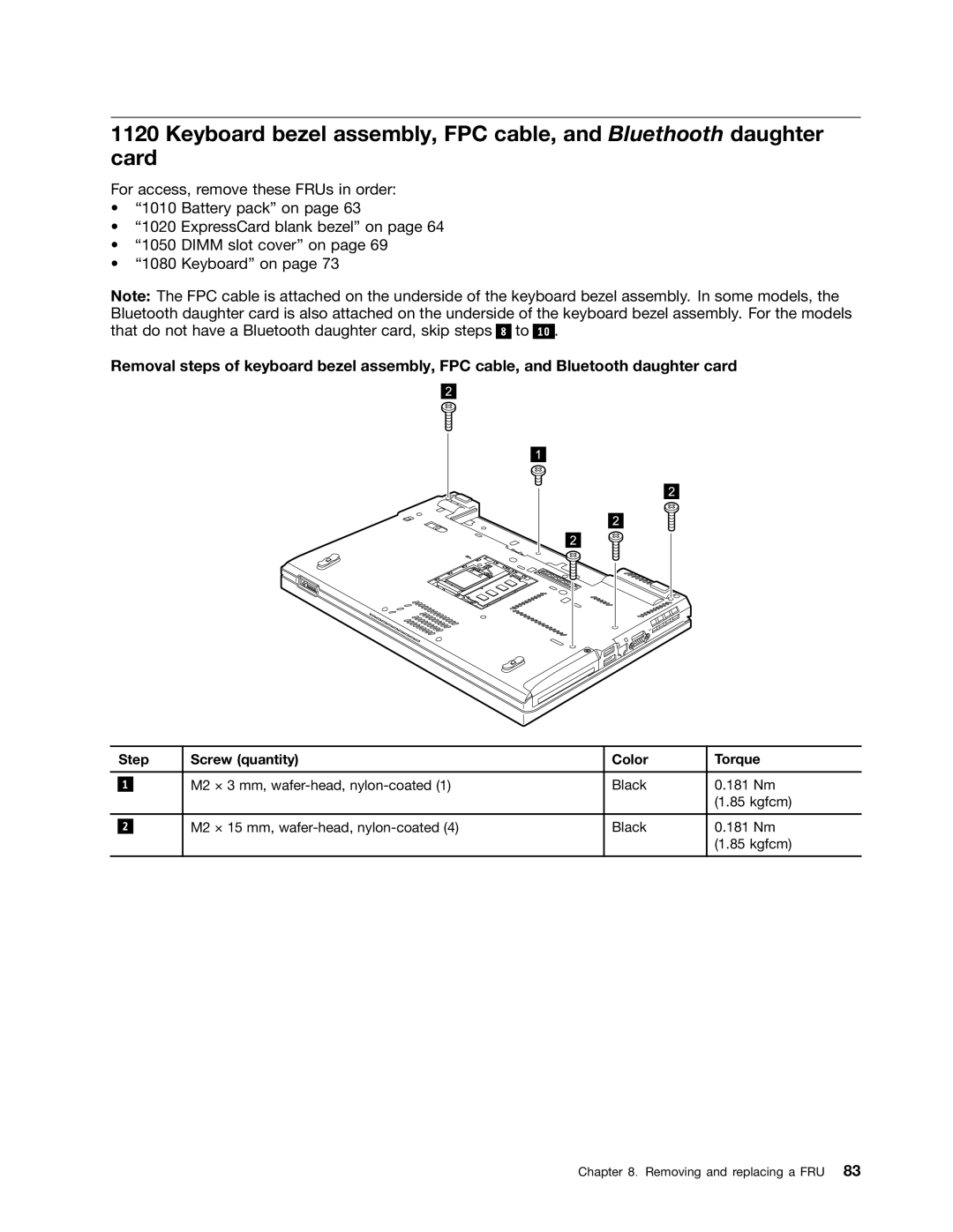 Lenovo T420i manual Step Screw quantity Color Torque 