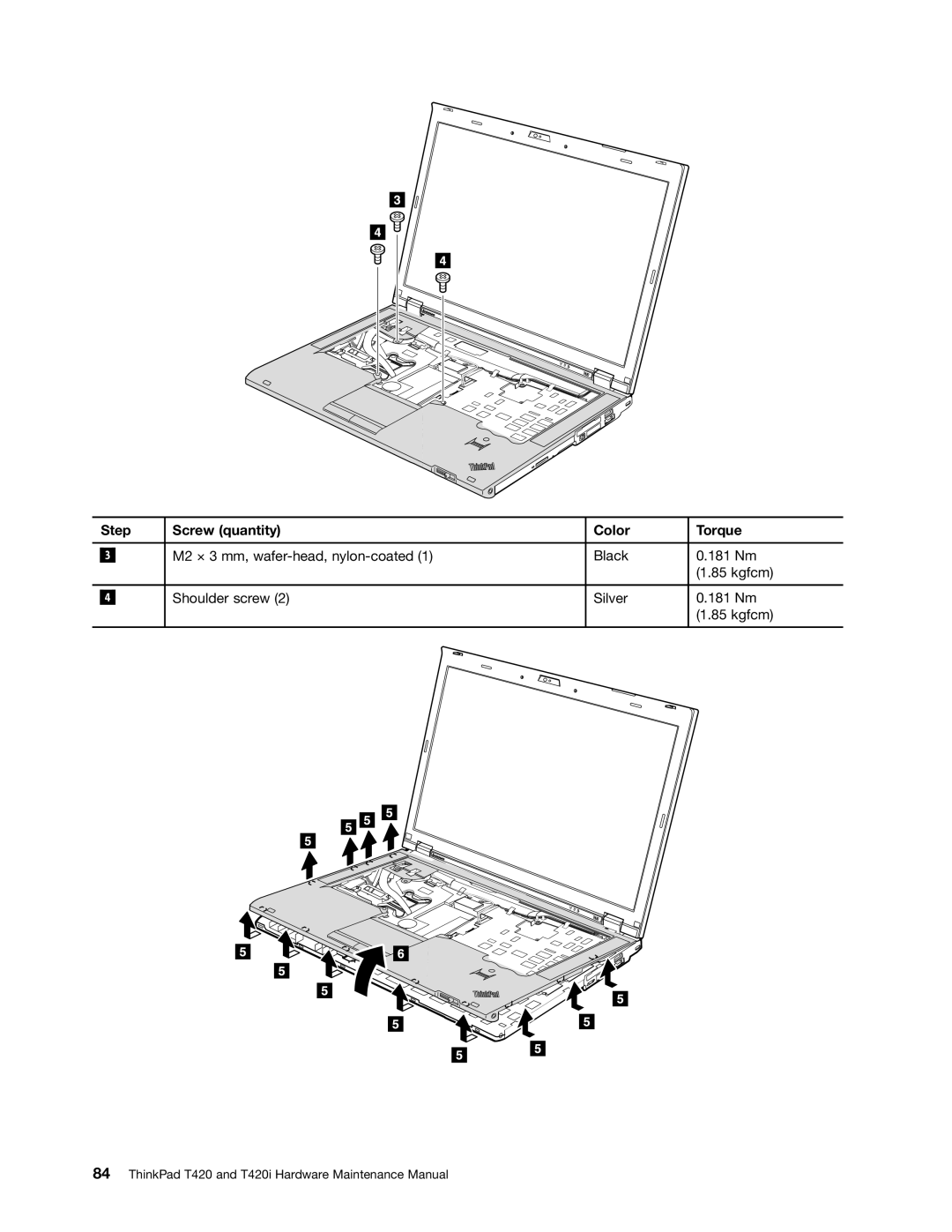 Lenovo T420i manual Step Screw quantity Color Torque 