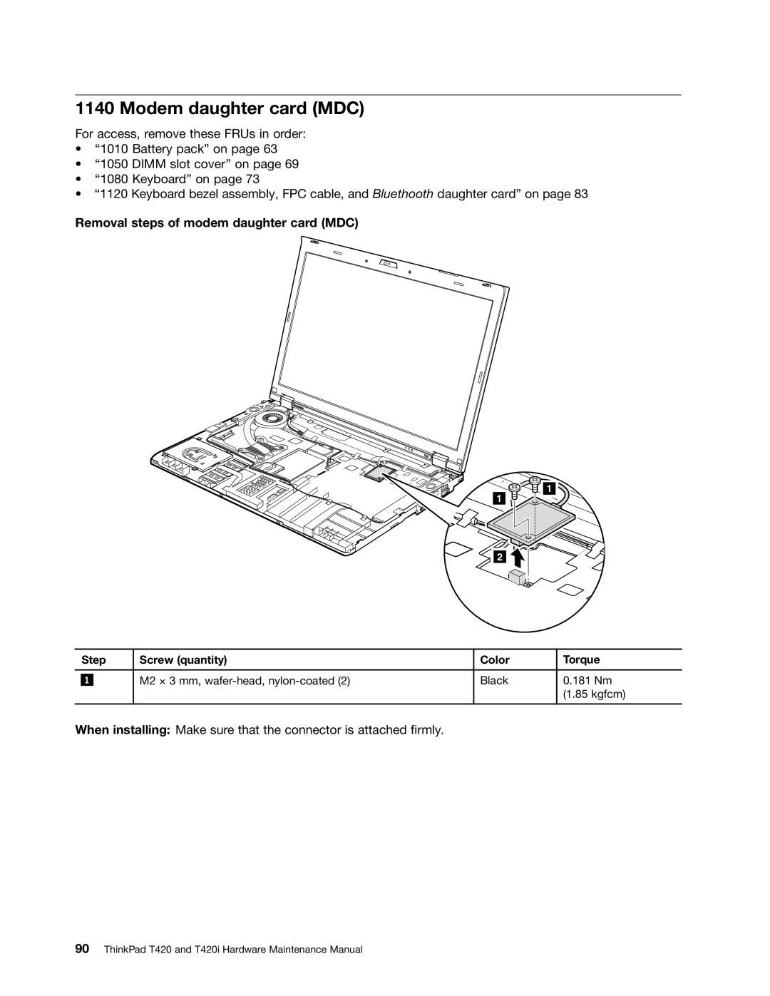 Lenovo T420i manual Modem daughter card MDC, Removal steps of modem daughter card MDC 