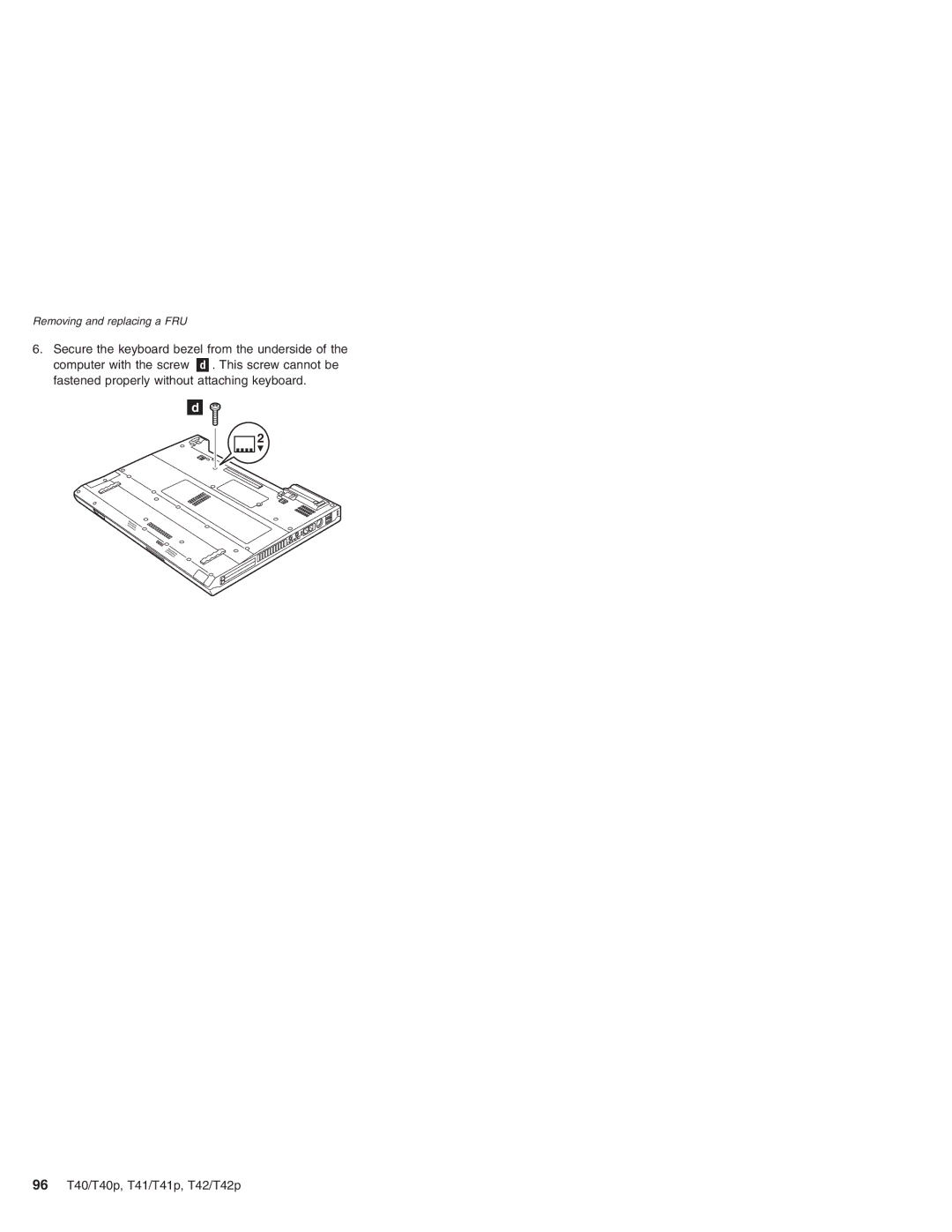 Lenovo T42/T42P, T41/T41P manual Removing and replacing a FRU 