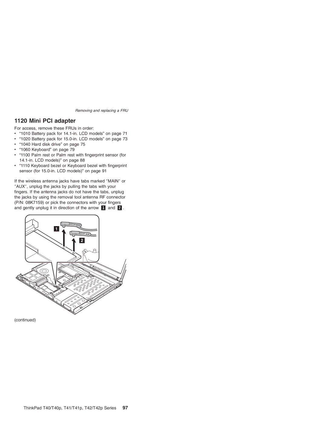 Lenovo T41/T41P, T42/T42P manual Mini PCI adapter 