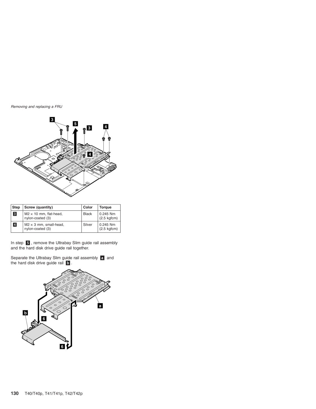 Lenovo T42/T42P, T41/T41P manual Step Screw quantity Color Torque 