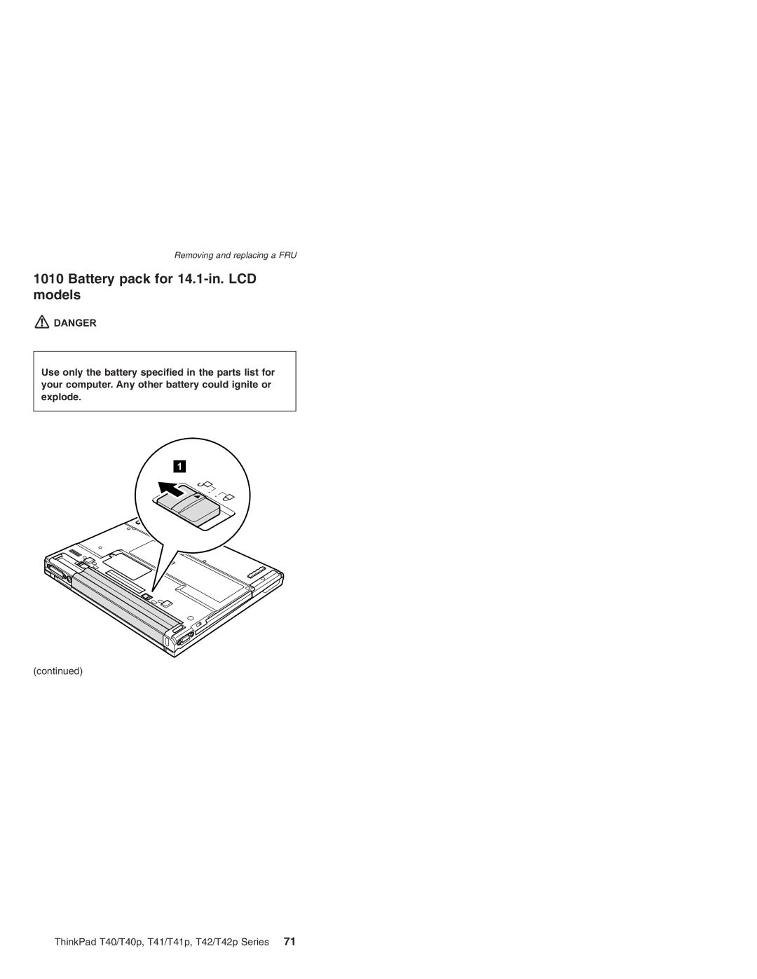 Lenovo T41/T41P, T42/T42P manual Battery pack for 14.1-in. LCD models 