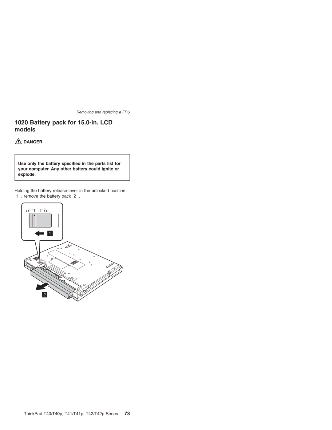 Lenovo T41/T41P, T42/T42P manual Battery pack for 15.0-in. LCD models 