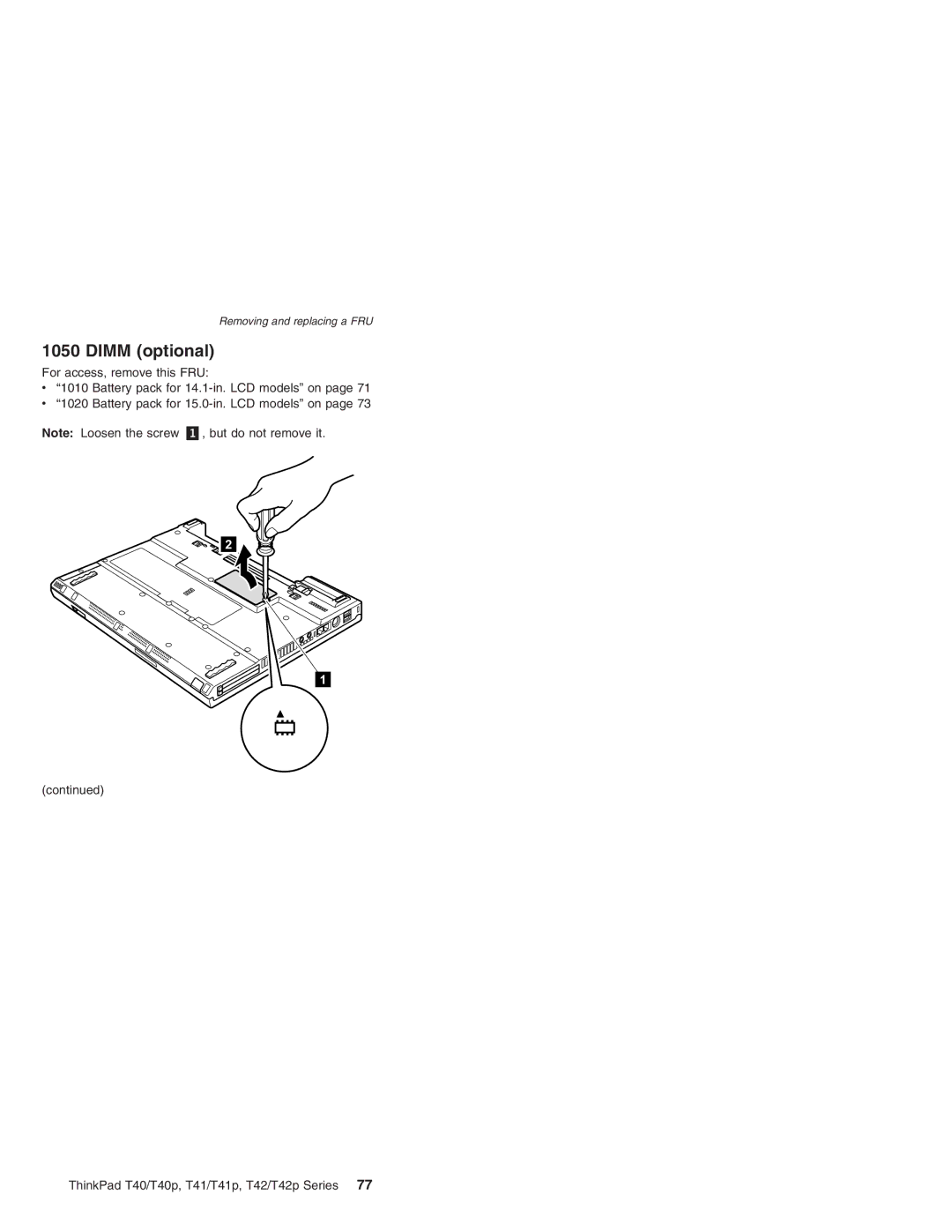 Lenovo T41/T41P, T42/T42P manual Dimm optional 