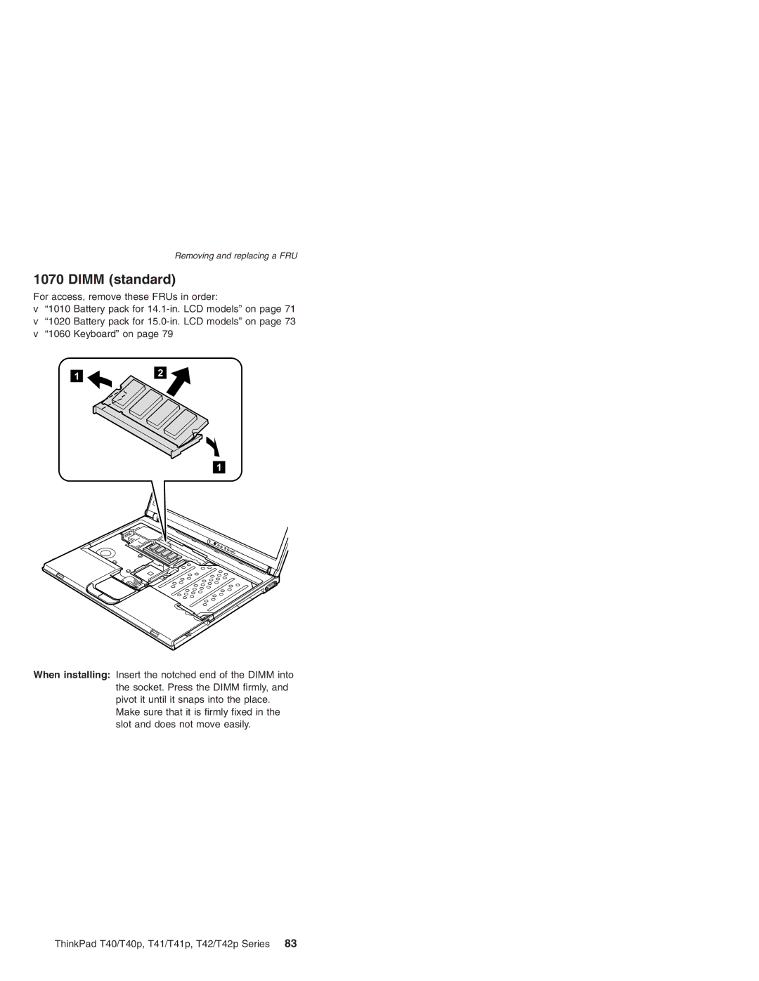 Lenovo T41/T41P, T42/T42P manual Dimm standard 