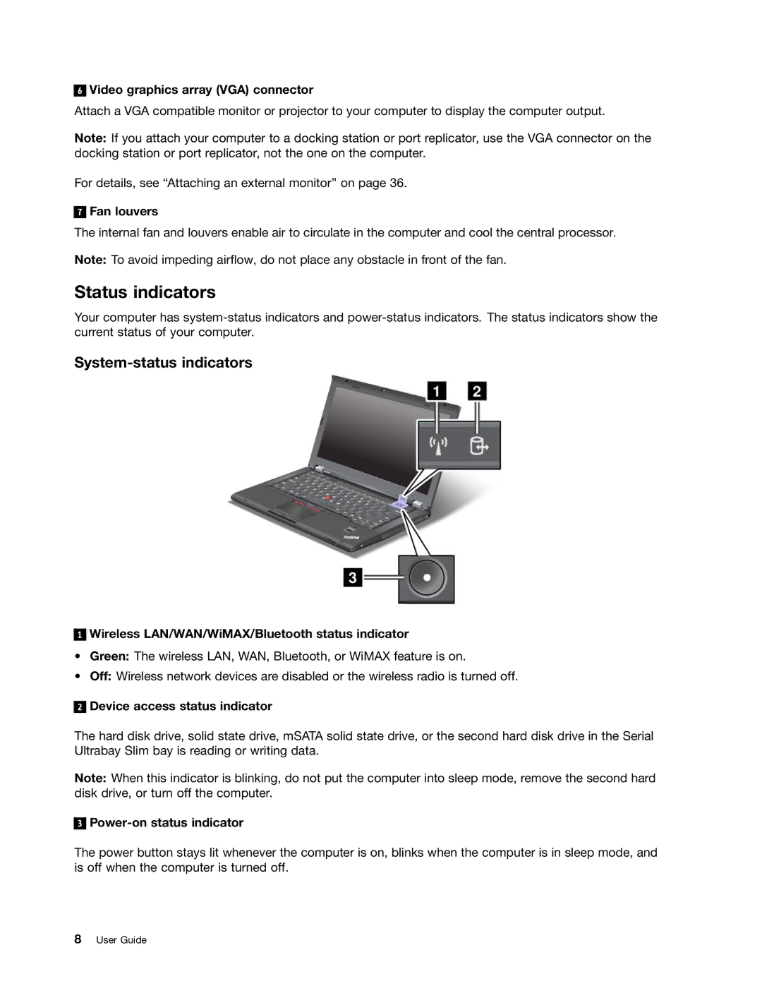 Lenovo T430SI, 2355AK4 manual Status indicators, System-status indicators 