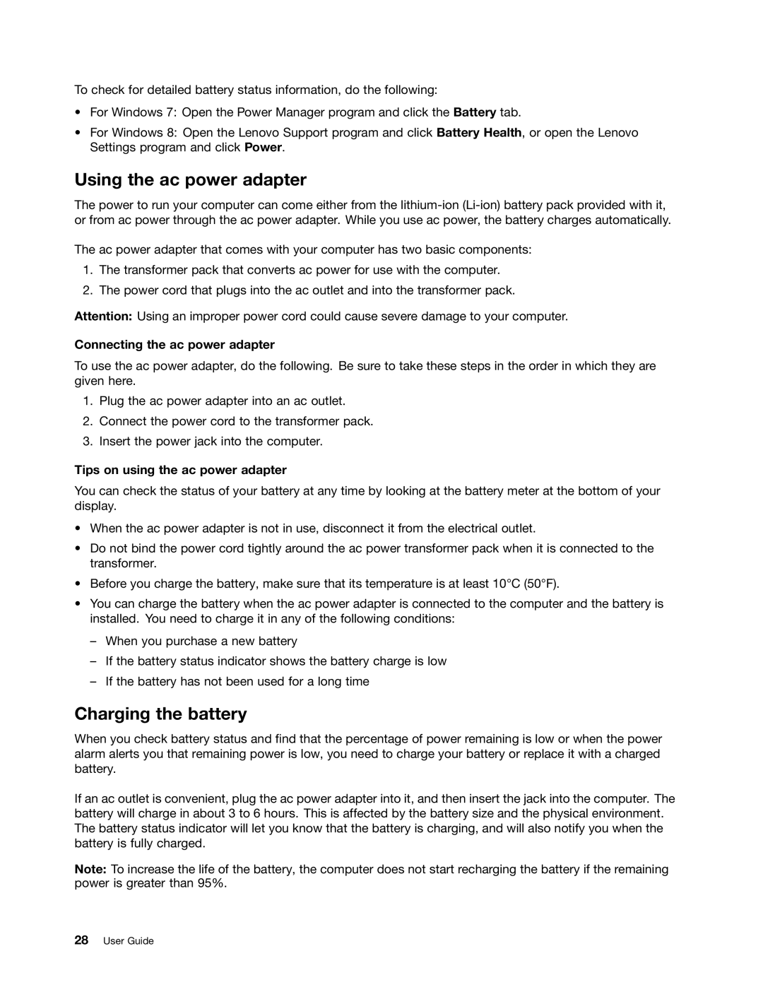 Lenovo 2355AK4, T430SI manual Using the ac power adapter, Charging the battery, Connecting the ac power adapter 