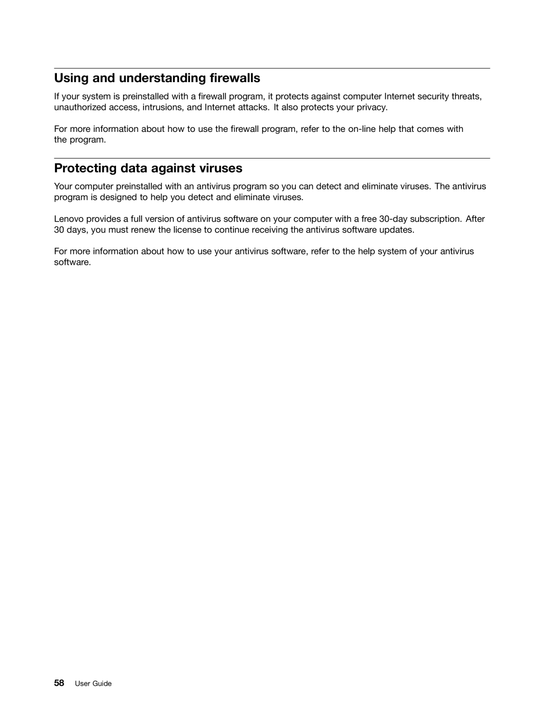 Lenovo 2355AK4, T430SI manual Using and understanding firewalls, Protecting data against viruses 