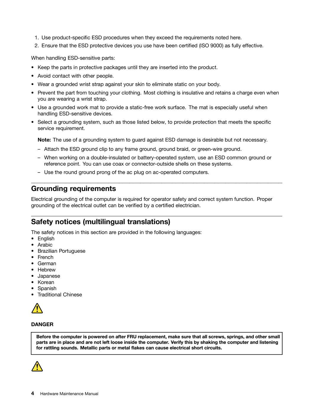 Lenovo T430U manual Grounding requirements, Safety notices multilingual translations 