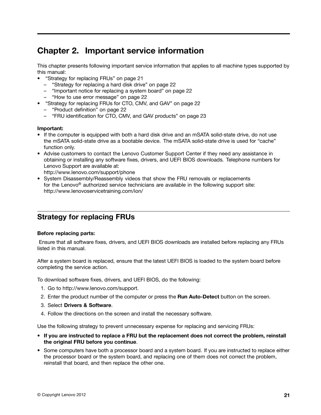 Lenovo T430U Important service information, Strategy for replacing FRUs, Before replacing parts, Select Drivers & Software 