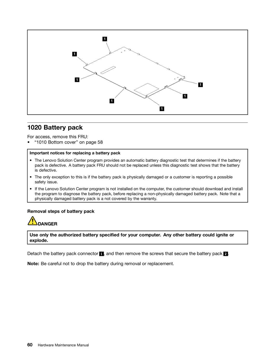 Lenovo T430U manual Battery pack, Important notices for replacing a battery pack 