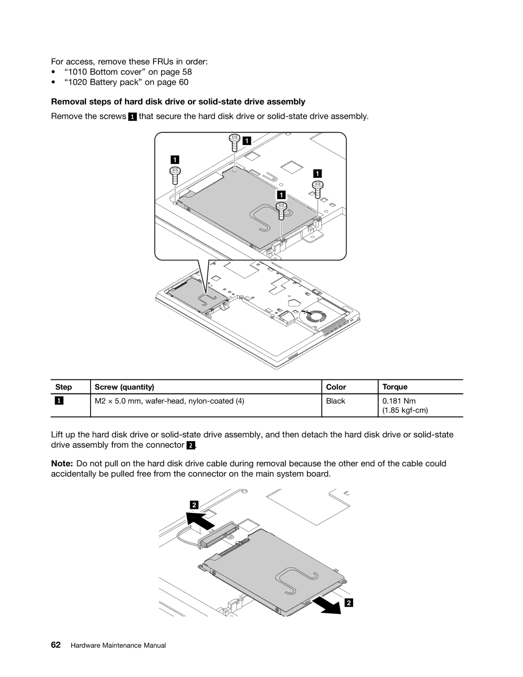 Lenovo T430U manual Step Screw quantity Color Torque 