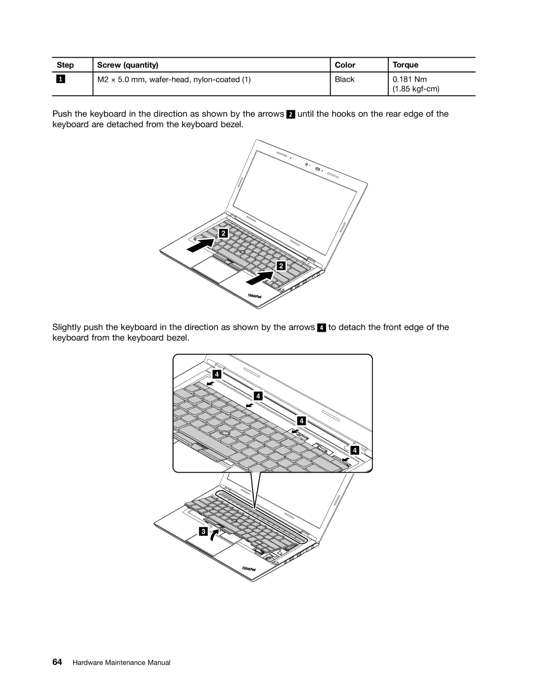 Lenovo T430U manual Step Screw quantity Color Torque 