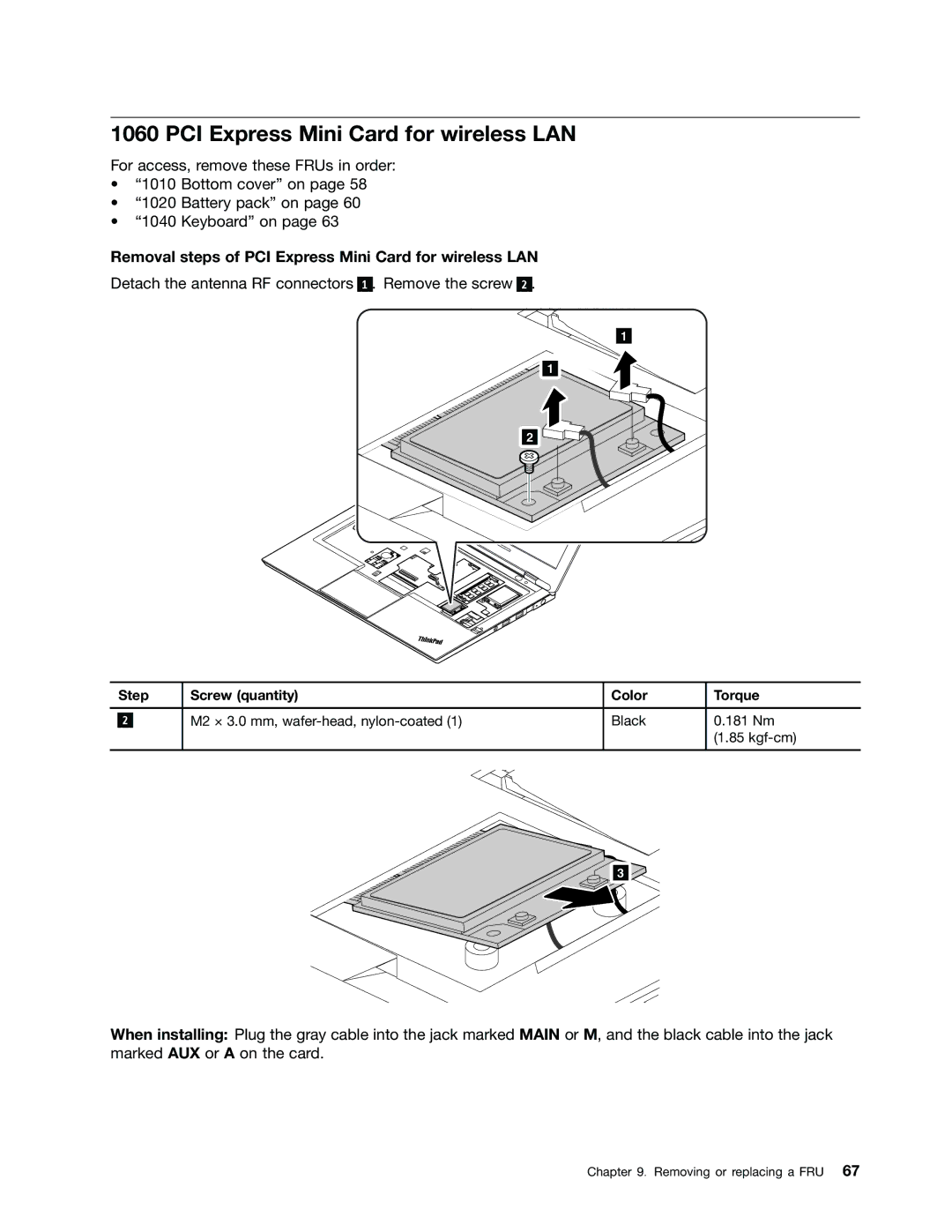 Lenovo T430U manual Removal steps of PCI Express Mini Card for wireless LAN 