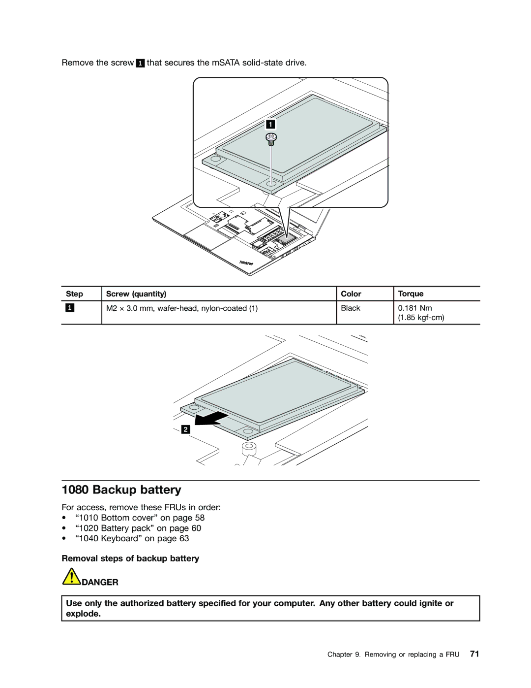 Lenovo T430U manual Backup battery 