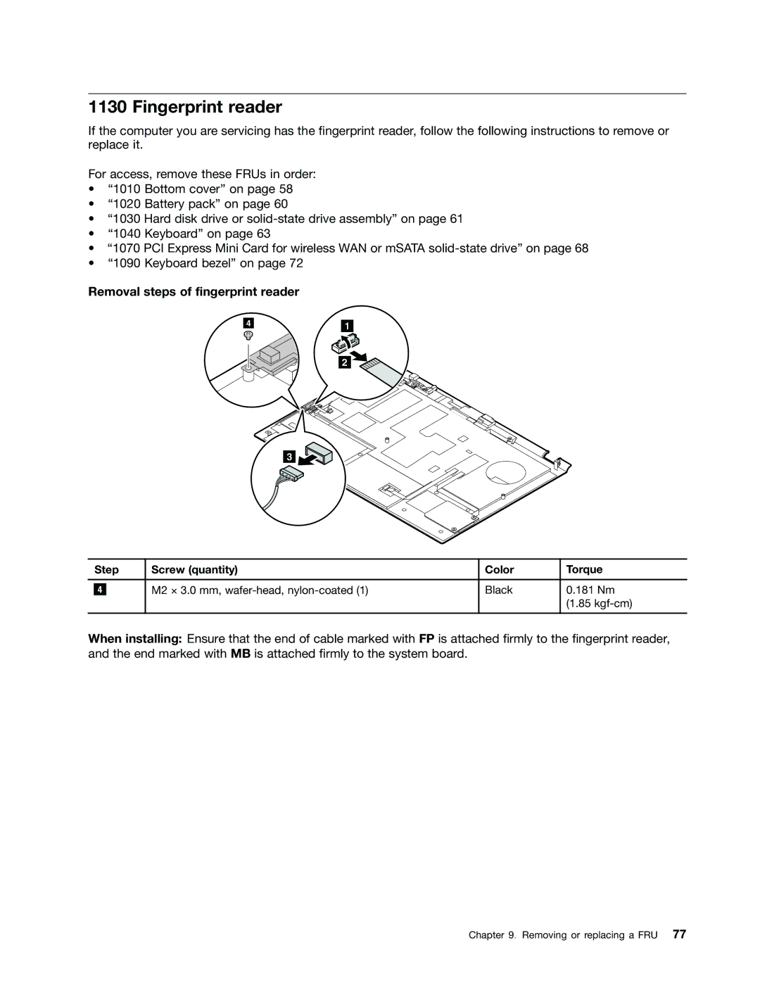 Lenovo T430U manual Fingerprint reader, Removal steps of fingerprint reader 