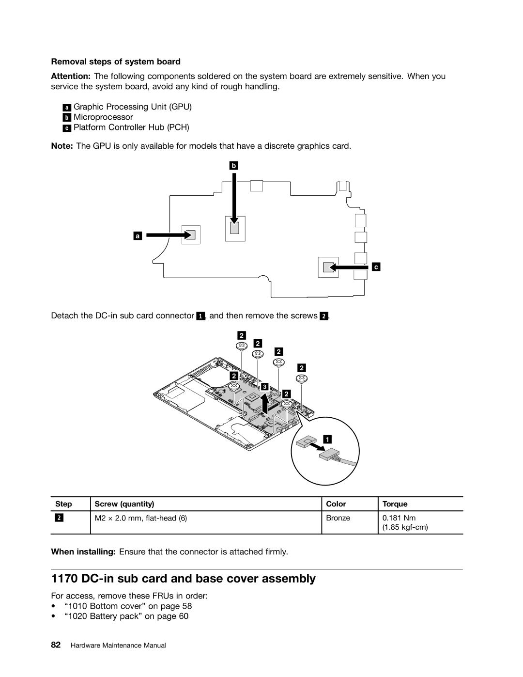 Lenovo T430U manual DC-in sub card and base cover assembly, Removal steps of system board 