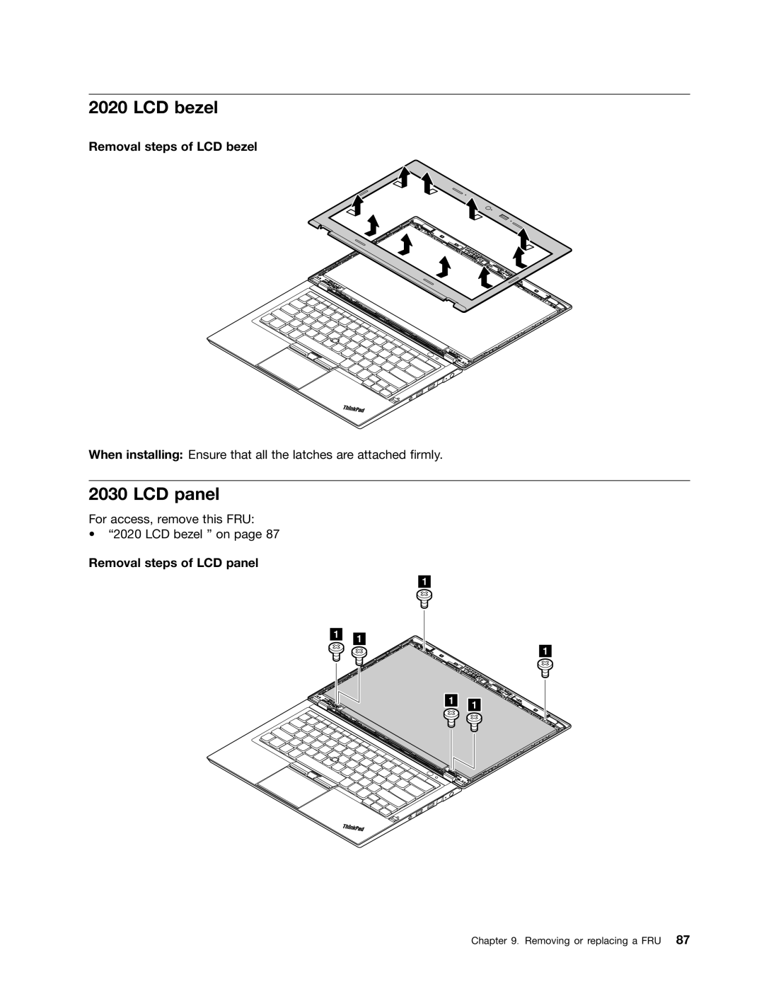 Lenovo T430U manual Removal steps of LCD bezel, Removal steps of LCD panel 