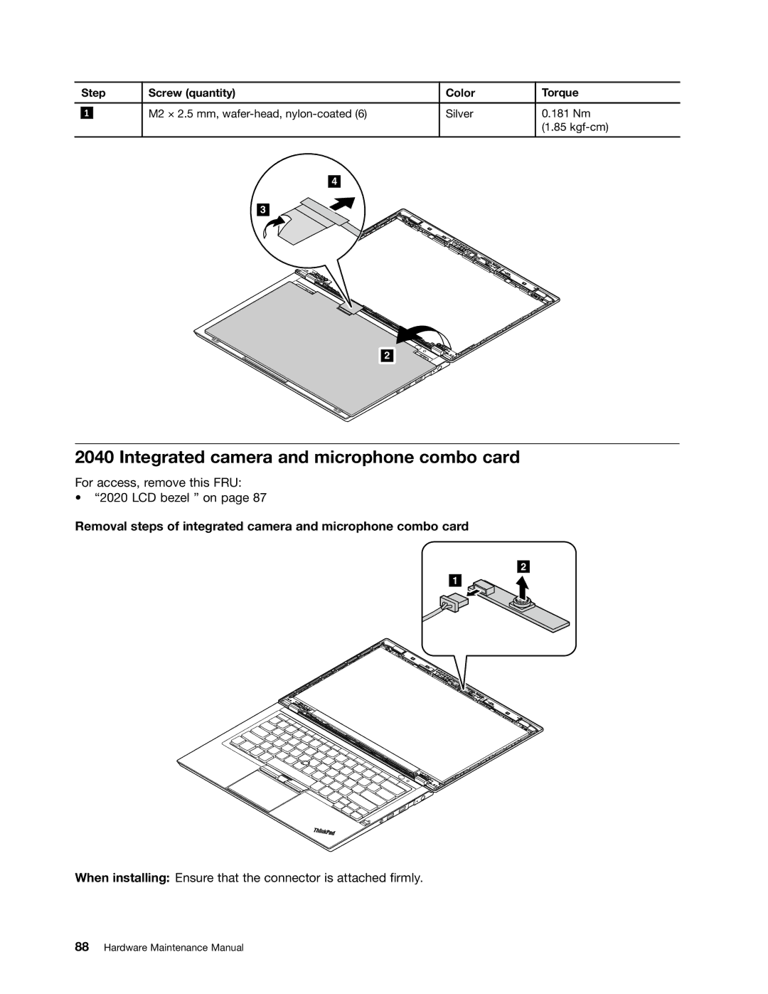 Lenovo T430U Integrated camera and microphone combo card, Removal steps of integrated camera and microphone combo card 