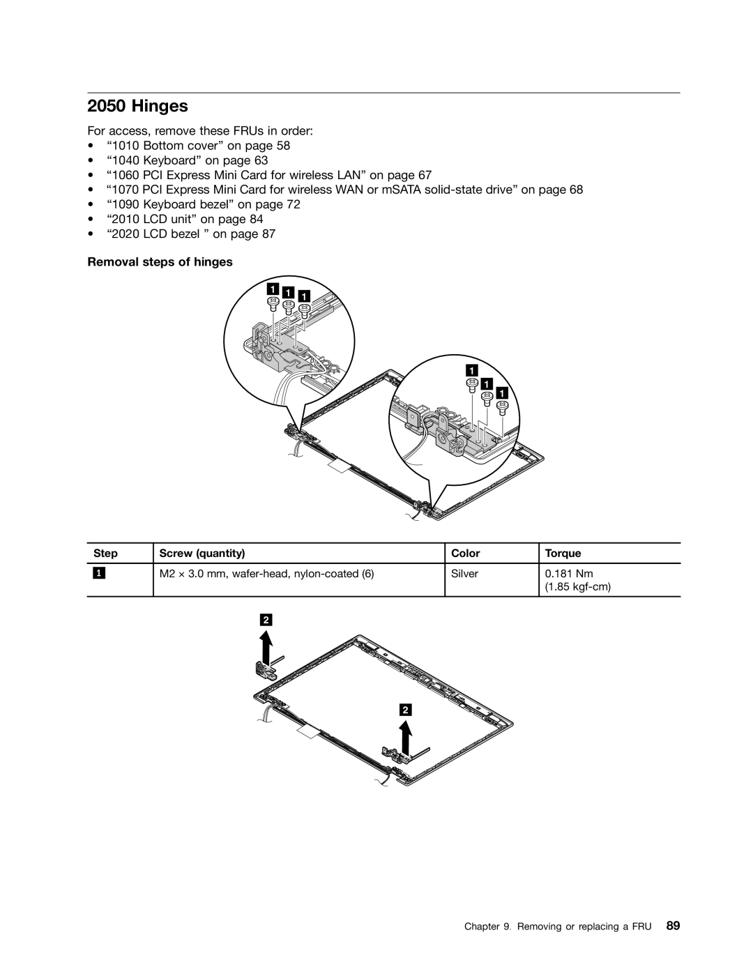 Lenovo T430U manual Hinges, Removal steps of hinges 