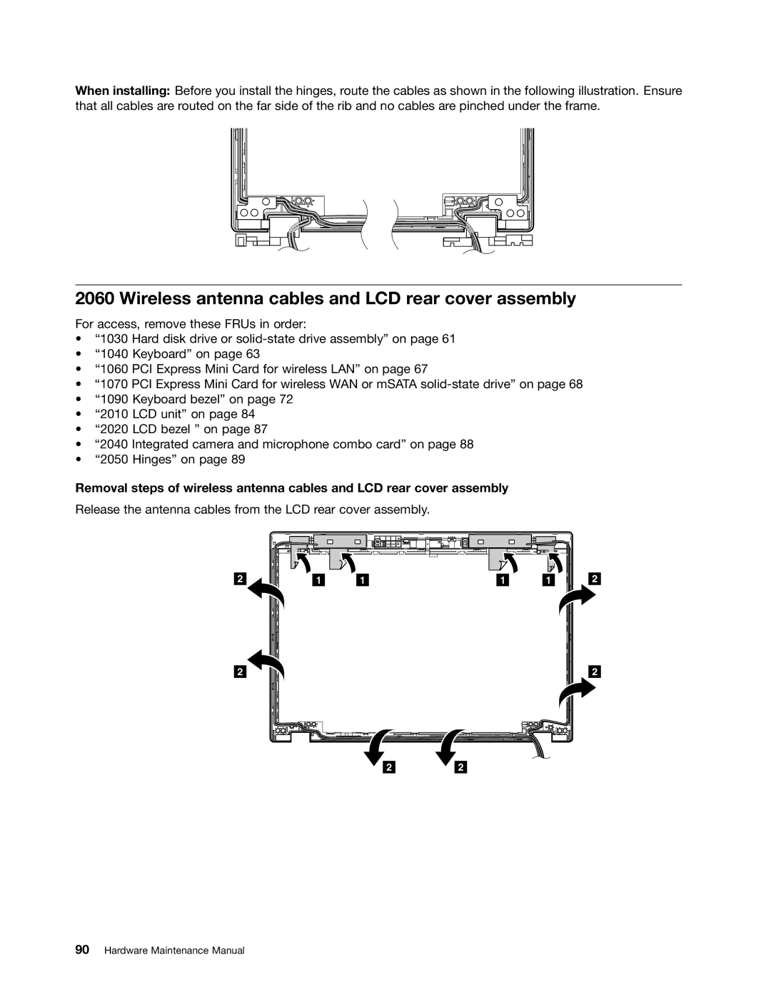 Lenovo T430U manual Wireless antenna cables and LCD rear cover assembly 