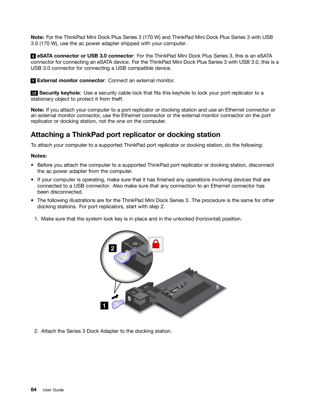 Lenovo T431s, 20AA000BUS, 20AA000MUS manual Attaching a ThinkPad port replicator or docking station 