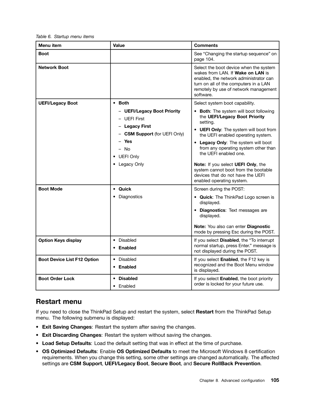 Lenovo 20AA000BUS, T431s, 20AA000MUS manual Restart menu, Network Boot 