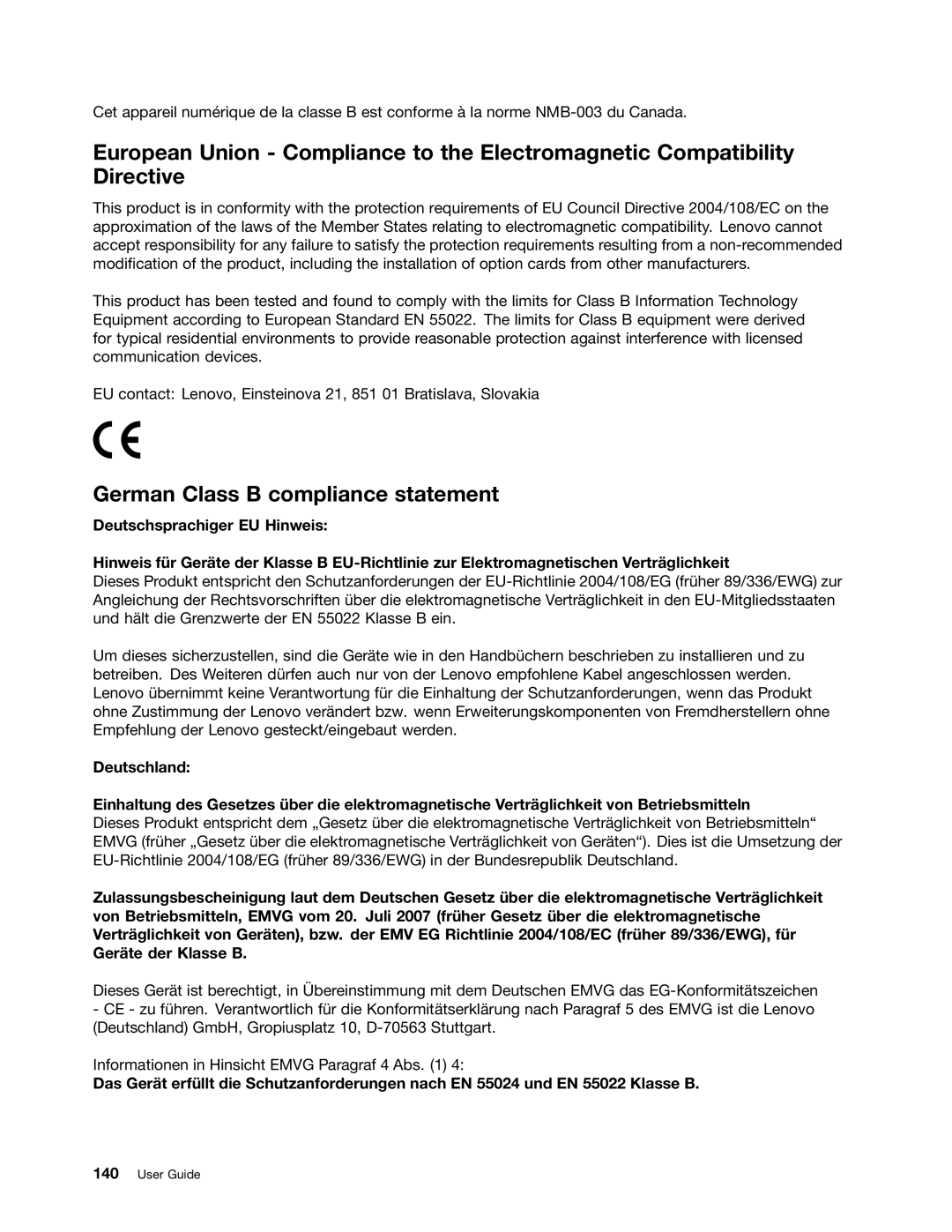 Lenovo T431s, 20AA000BUS, 20AA000MUS manual German Class B compliance statement 