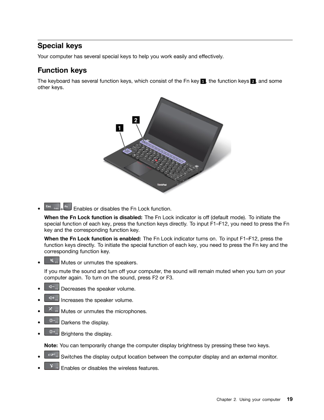 Lenovo 20AA000MUS, T431s, 20AA000BUS manual Special keys, Function keys 