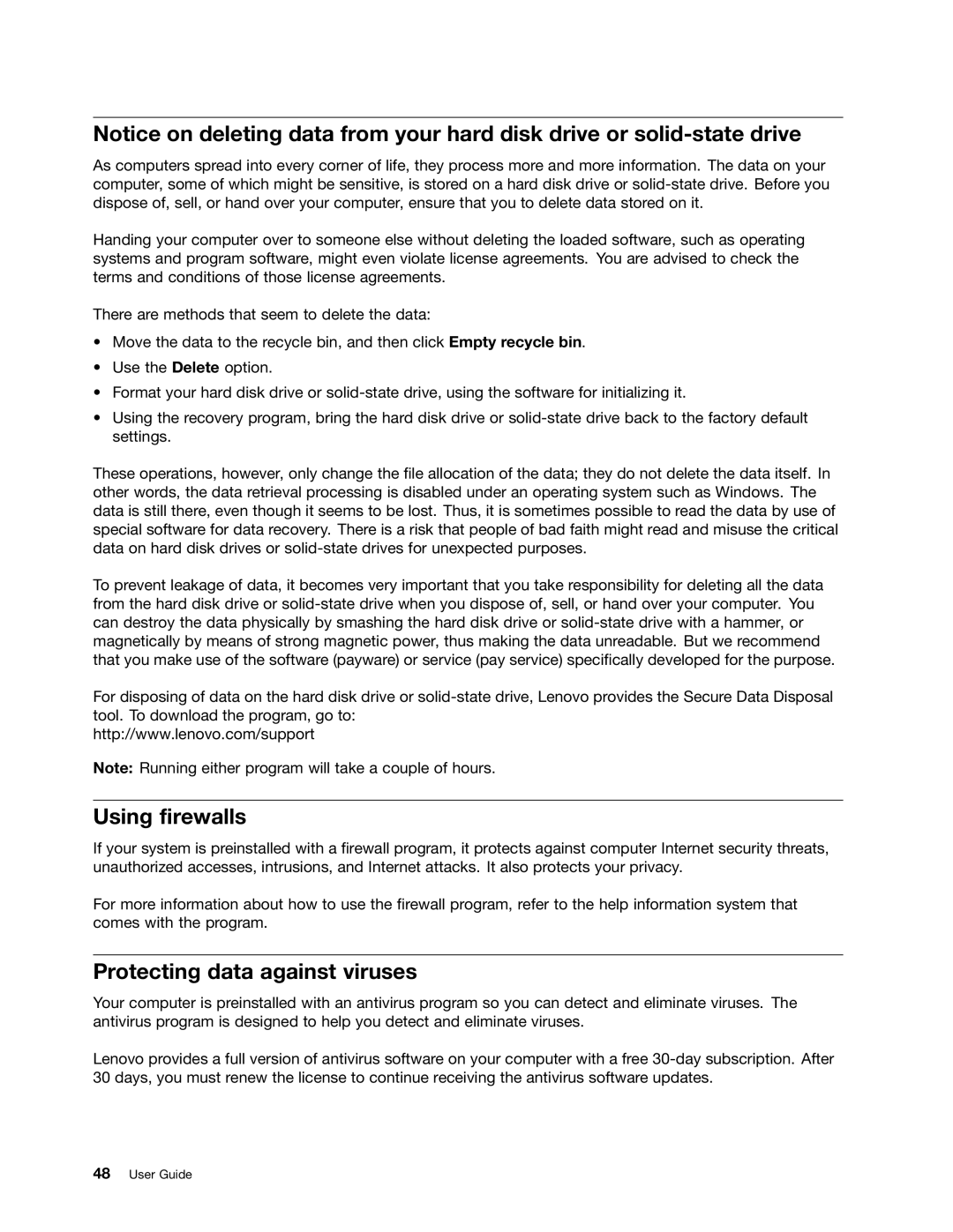 Lenovo T431s, 20AA000BUS, 20AA000MUS manual Using firewalls, Protecting data against viruses 