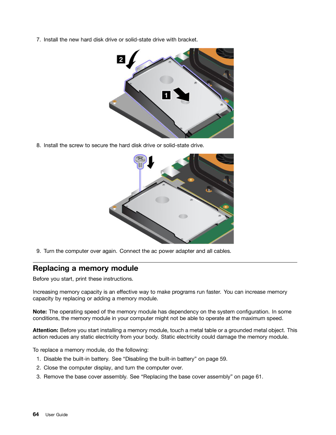 Lenovo T431s, 20AA000BUS, 20AA000MUS manual Replacing a memory module 