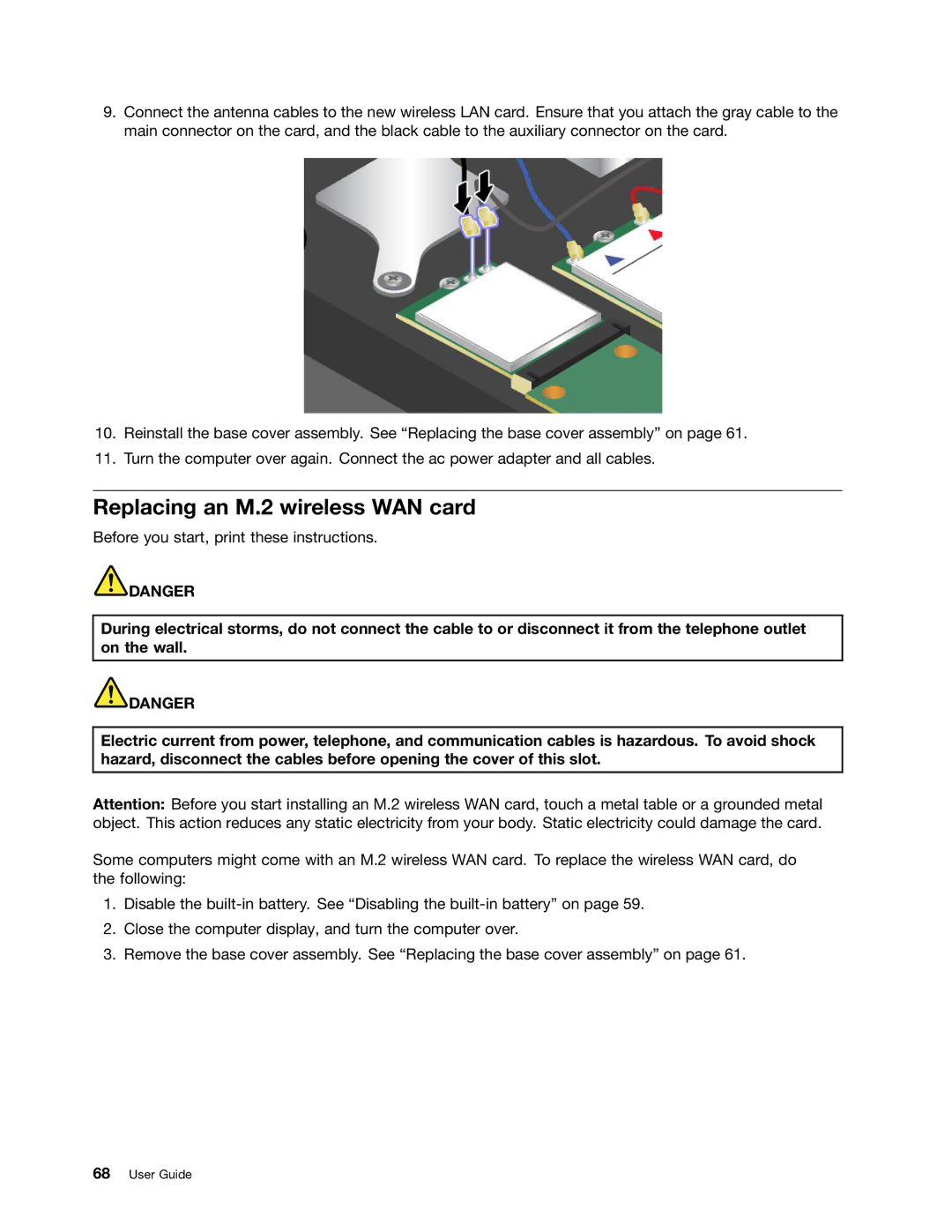 Lenovo T431s, 20AA000BUS, 20AA000MUS manual Replacing an M.2 wireless WAN card 