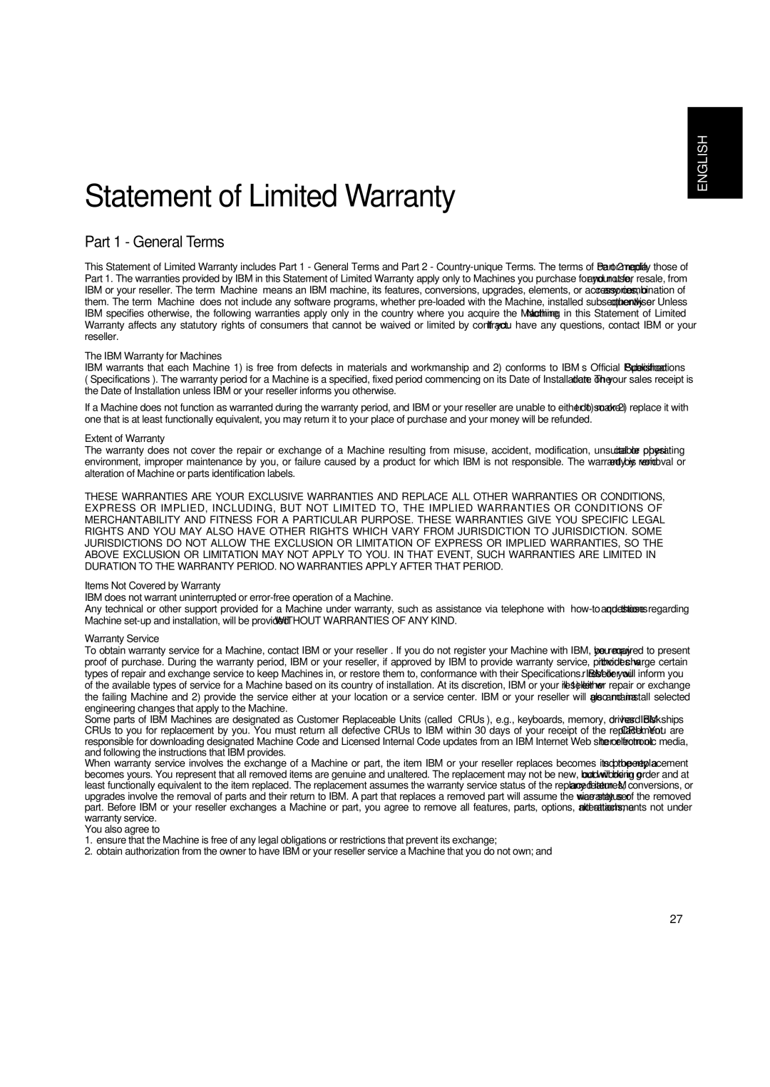 Lenovo T545 manual Statement of Limited Warranty 