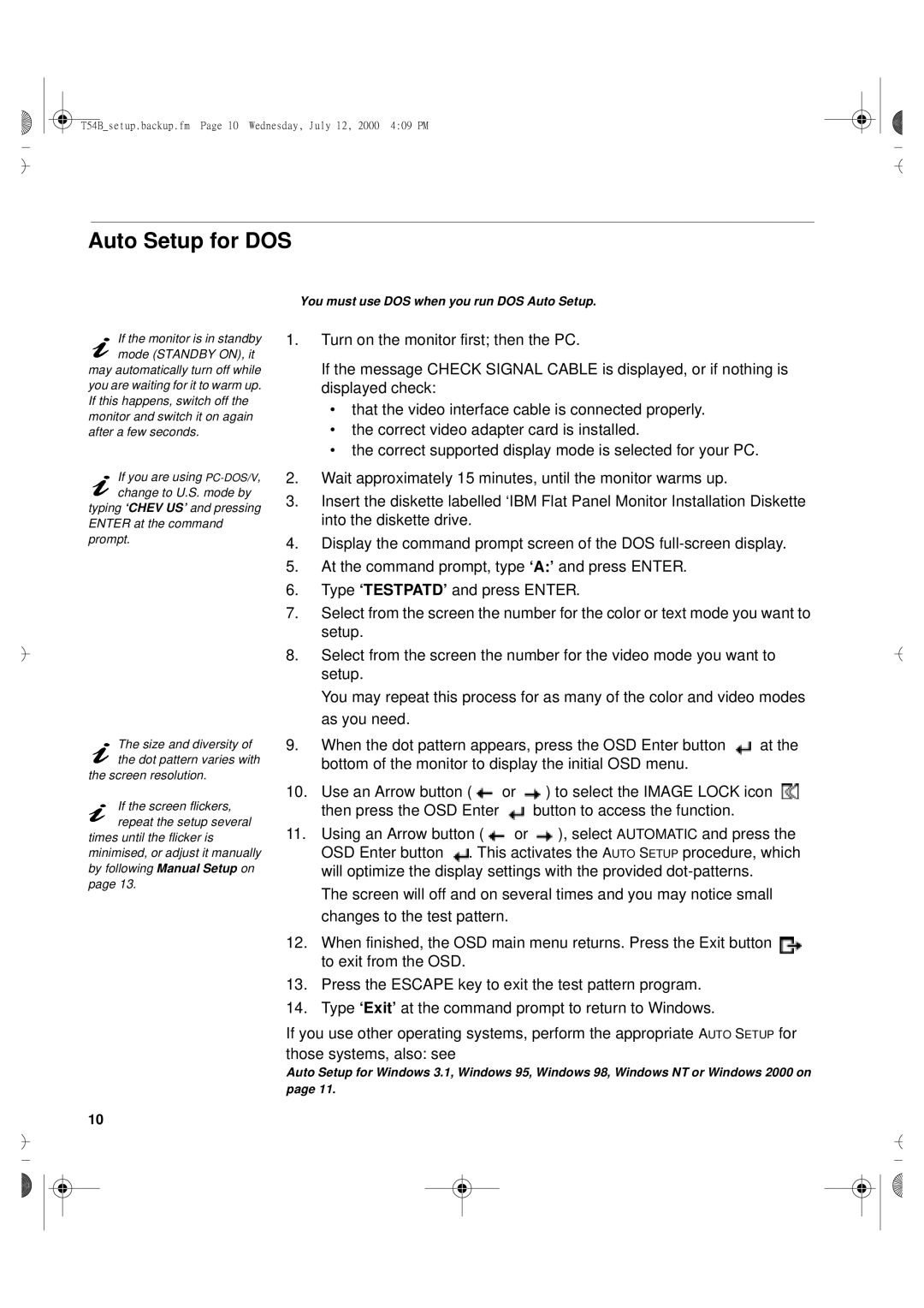 Lenovo T54H manual Auto Setup for DOS 