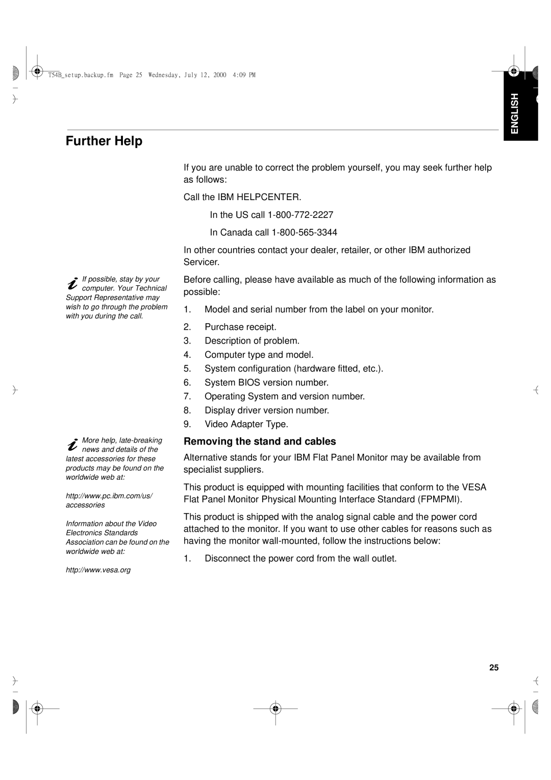 Lenovo T54H manual U65C`tfuvq/cbdlvq/gnQbhf36Xfeoftebz-Kvmz23-311151QN, Further Help, Removing the stand and cables 