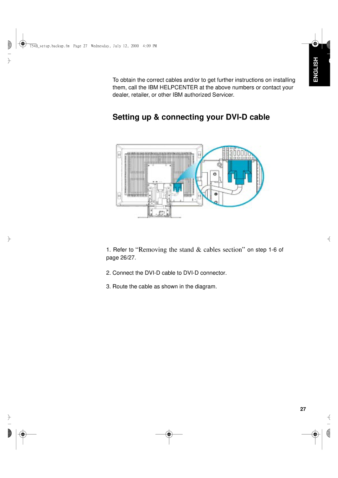 Lenovo T54H manual U65C`tfuvq/cbdlvq/gnQbhf38Xfeoftebz-Kvmz23-311151QN, Setting up & connecting your DVI-D cable 