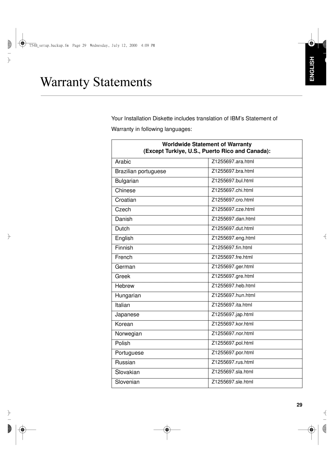 Lenovo T54H manual DUUDQW\6WDWHPHQWV 