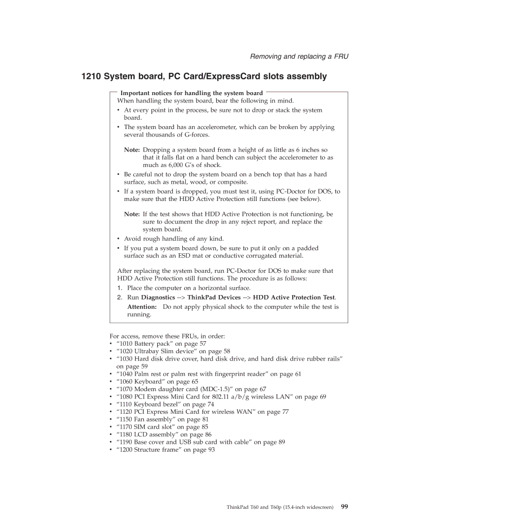 Lenovo T60P manual System board, PC Card/ExpressCard slots assembly, Important notices for handling the system board 