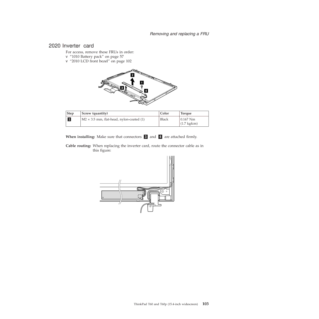 Lenovo T60P manual Inverter card 