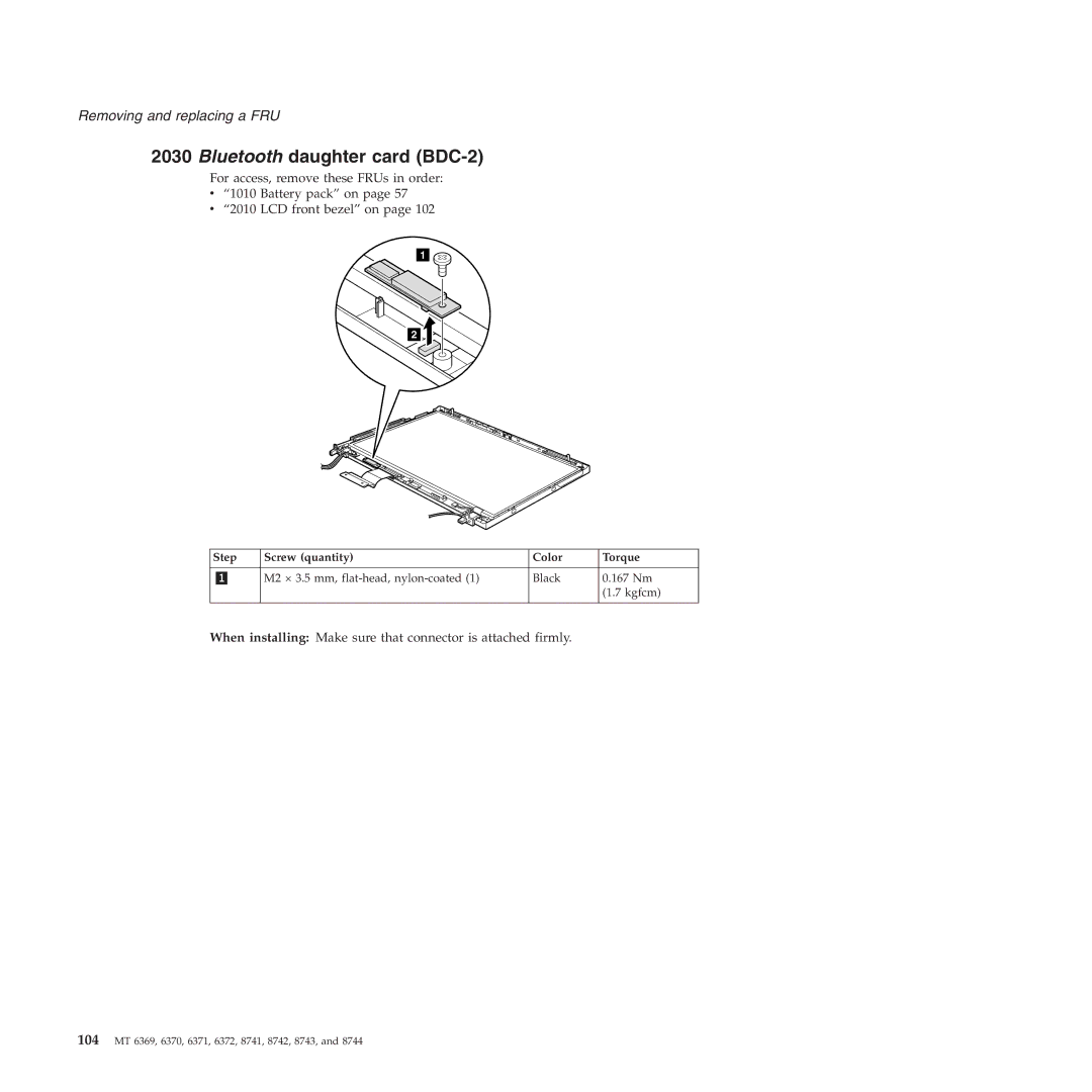 Lenovo T60P manual Bluetooth daughter card BDC-2 