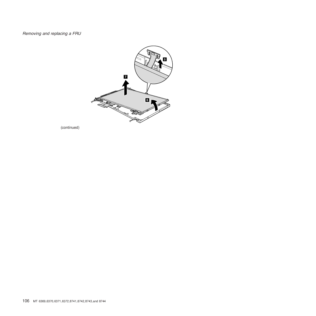 Lenovo T60P manual 106 MT 6369, 6370, 6371, 6372, 8741, 8742, 8743 