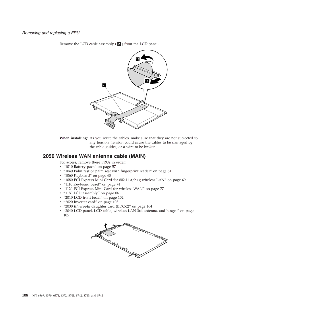 Lenovo T60P manual Wireless WAN antenna cable Main 