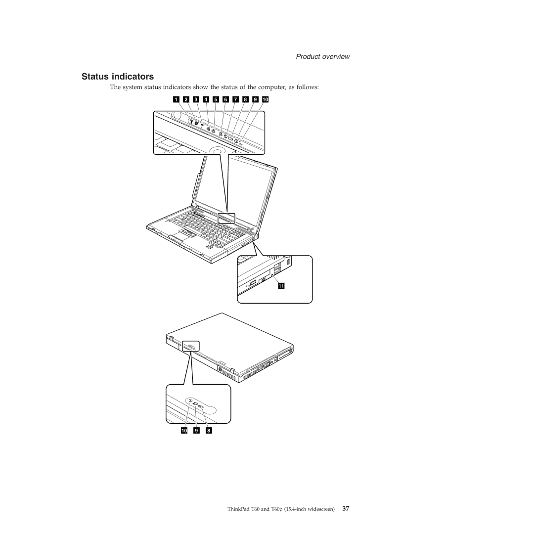 Lenovo T60P manual Status indicators 