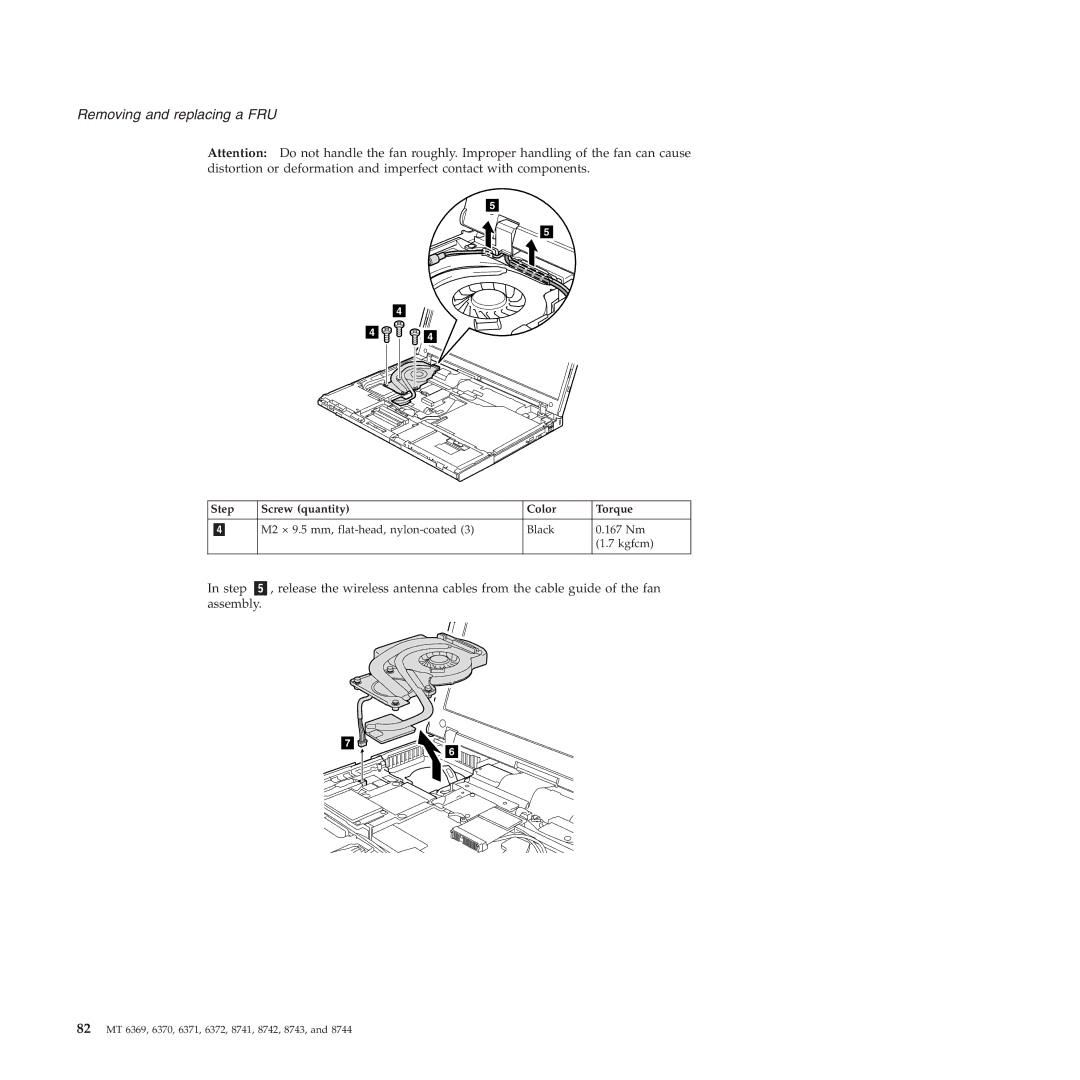 Lenovo T60P manual 82 MT 6369, 6370, 6371, 6372, 8741, 8742, 8743 